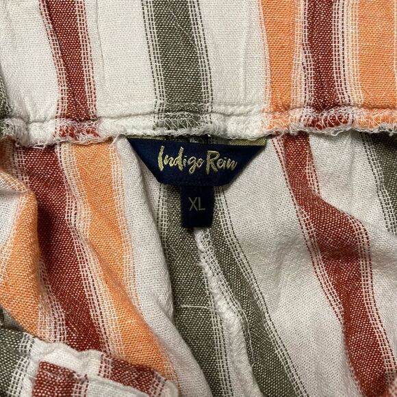 Indigo Rein, Linen Blend Striped Paper Bag Belted Shorts High Waist XL Beachy - Picture 8 of 8